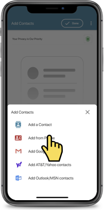 Add contacts from phone or other sources